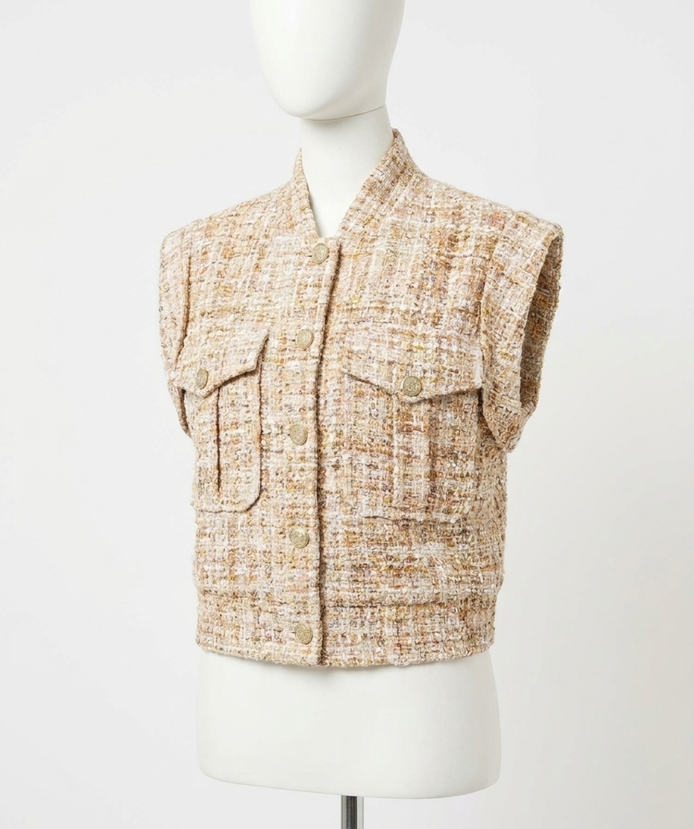 NEW ESQUALO winna tweed waistcoat vest in sand multi